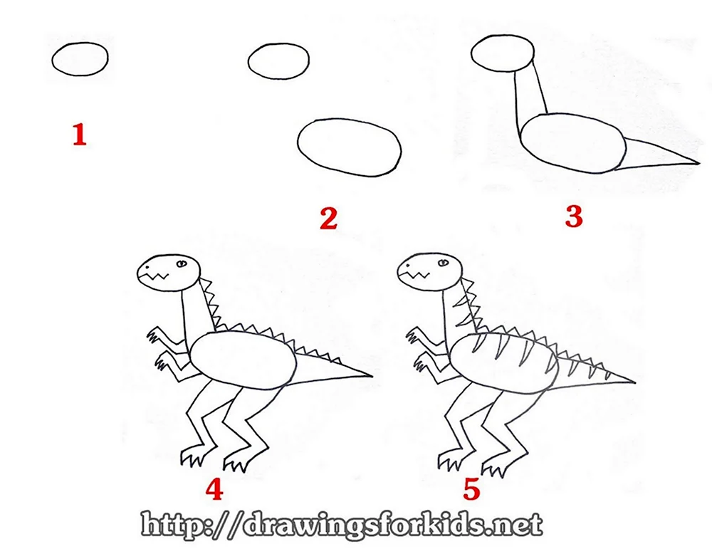 Рисуем динозавров по шагам для малышей