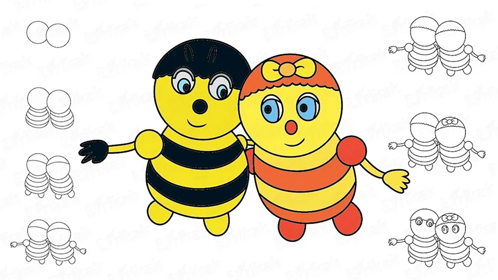 Рисуем пчелу поэтапно с детьми