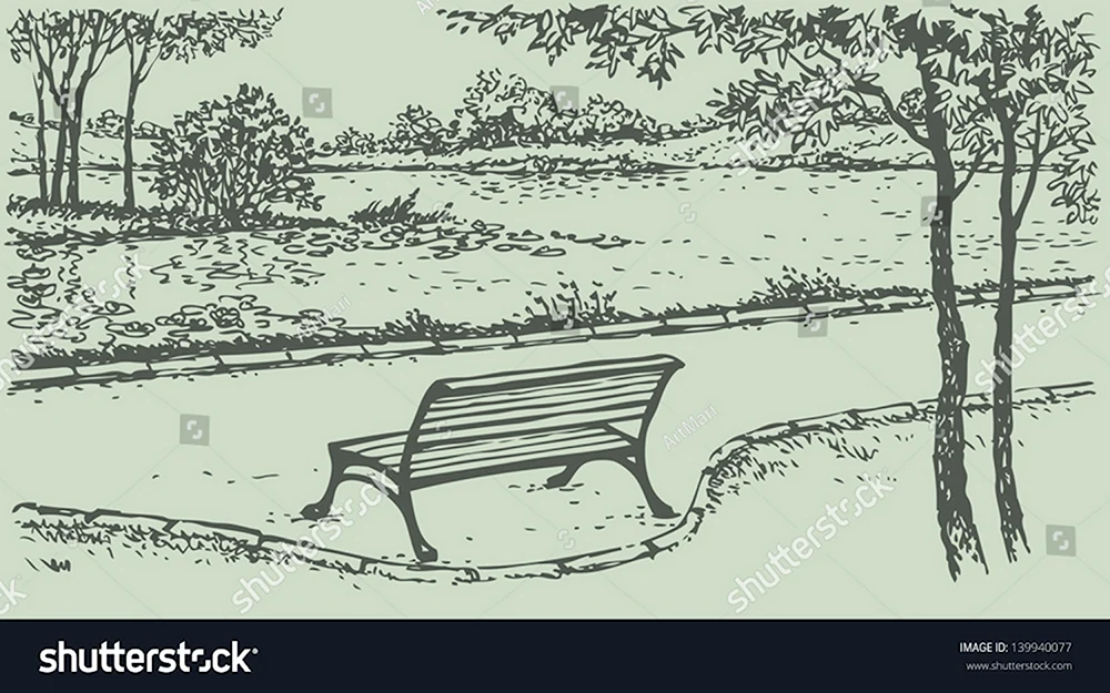 Рисуем скамейку в парке
