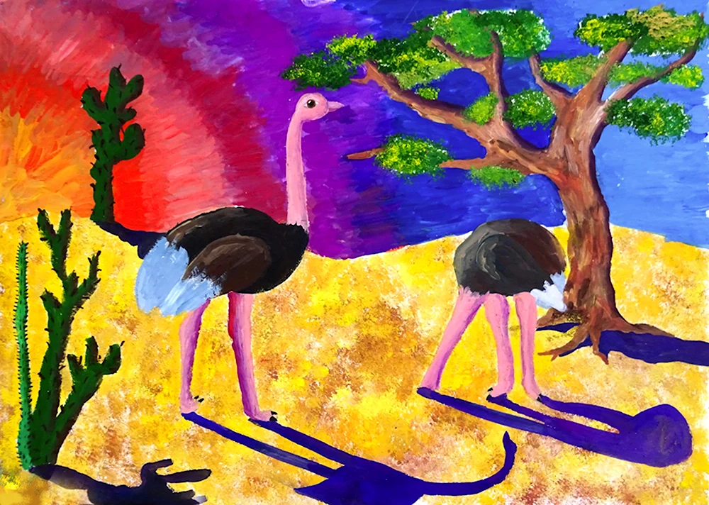 Рисуем страуса с детьми
