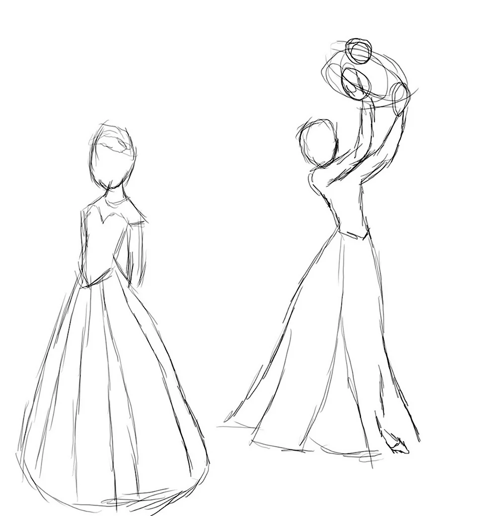 Рисунки по этапно для начинающих карандашом платье