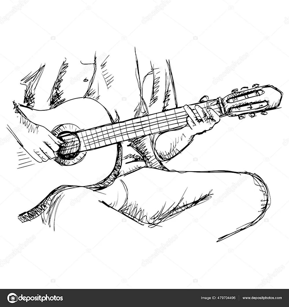 Рисунок человека играющего на гитаре с натуры