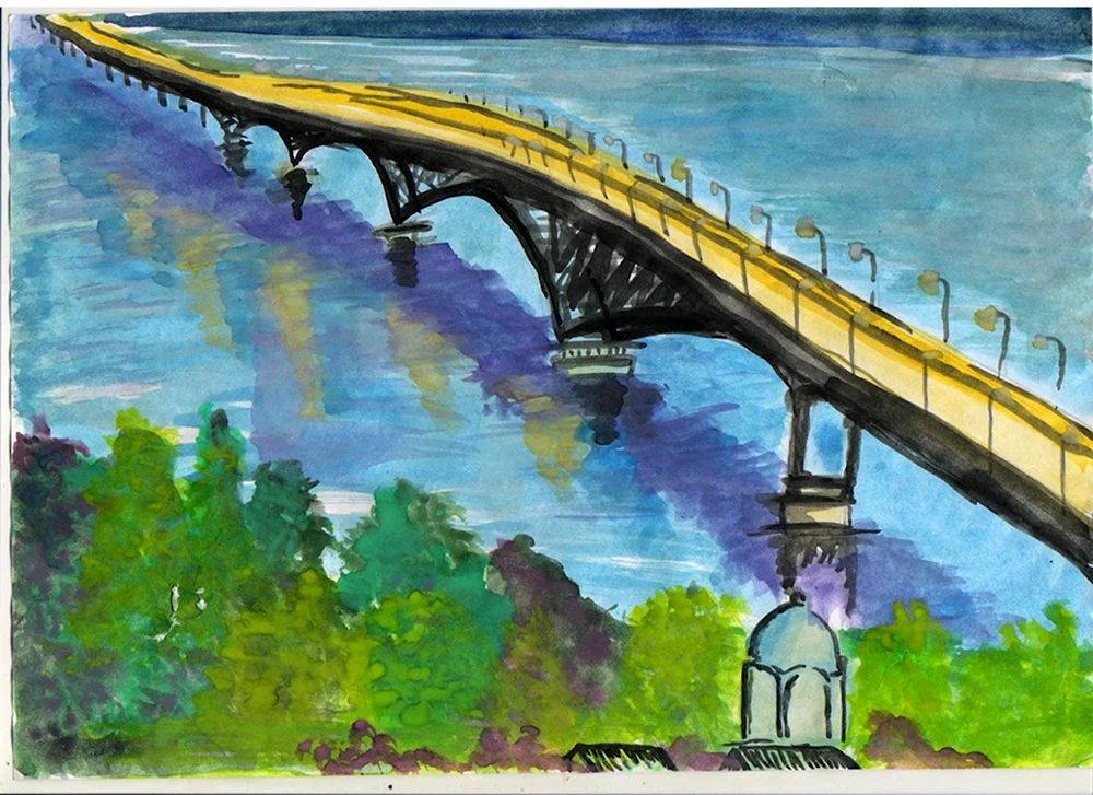 Рисунок мост Саратов река Волга