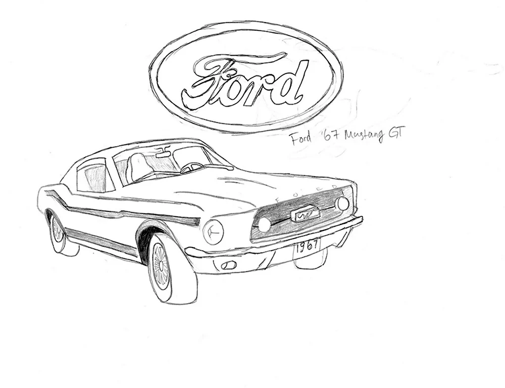 Рисунок надписи Форд карандашом