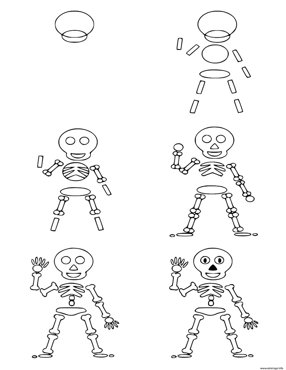 Рисунок скелета пошаговый для детей