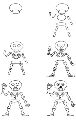 Рисунок скелета пошаговый для детей