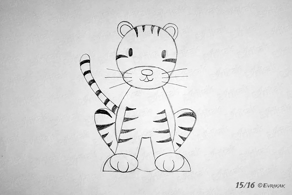 Рисунок тигра для срисовки для детей лёгкий