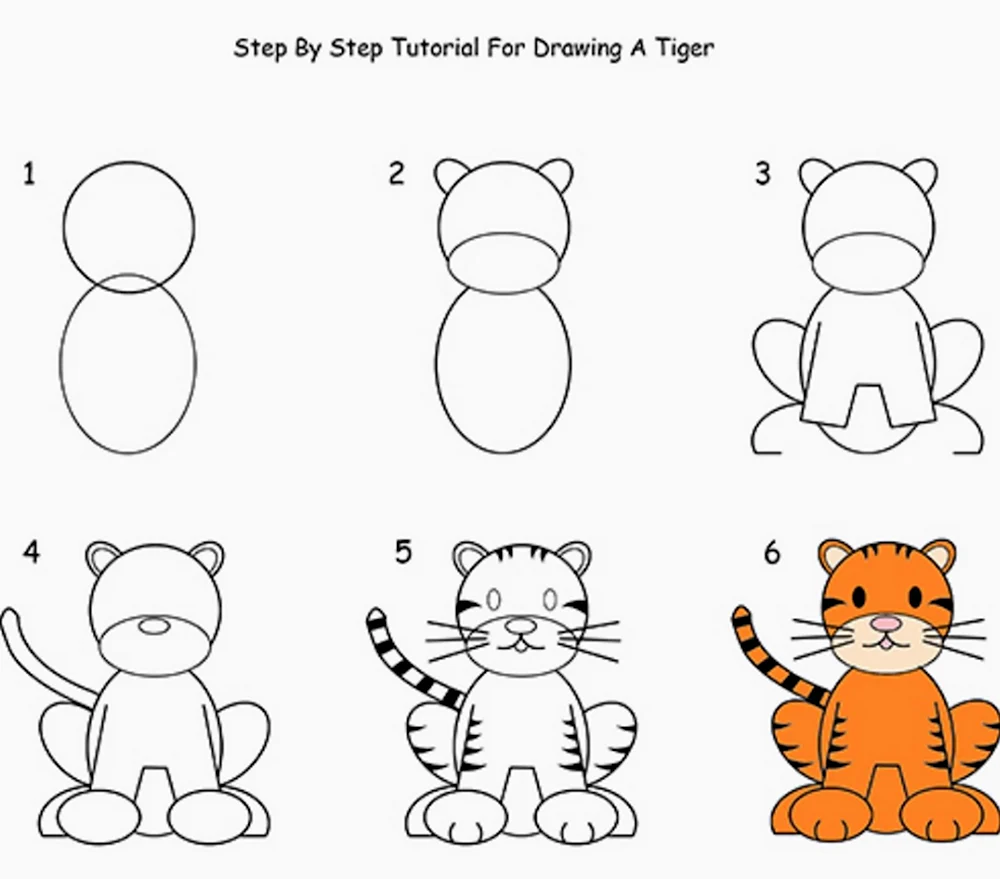 Рисунок тигра пошагово для детей