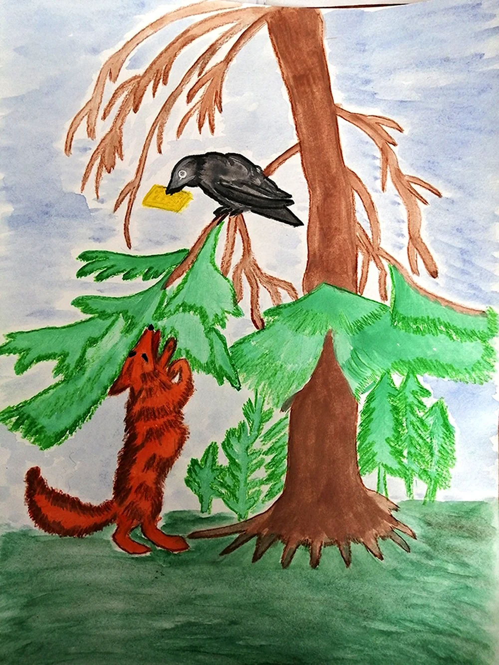 Рисунок ворона и лисица 5 класс