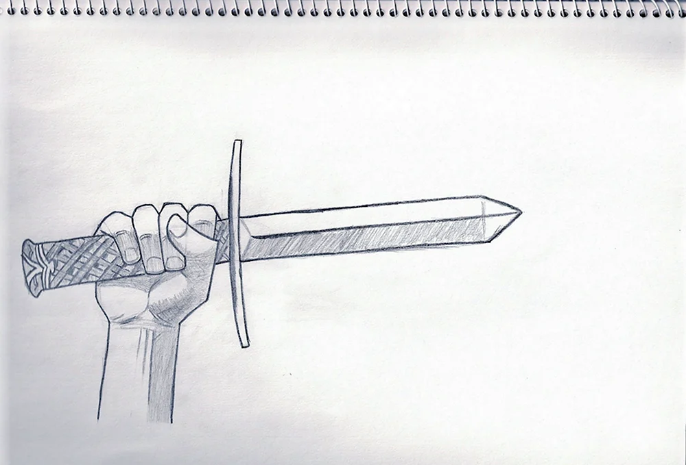 Рука с мечом рисунок карандашом