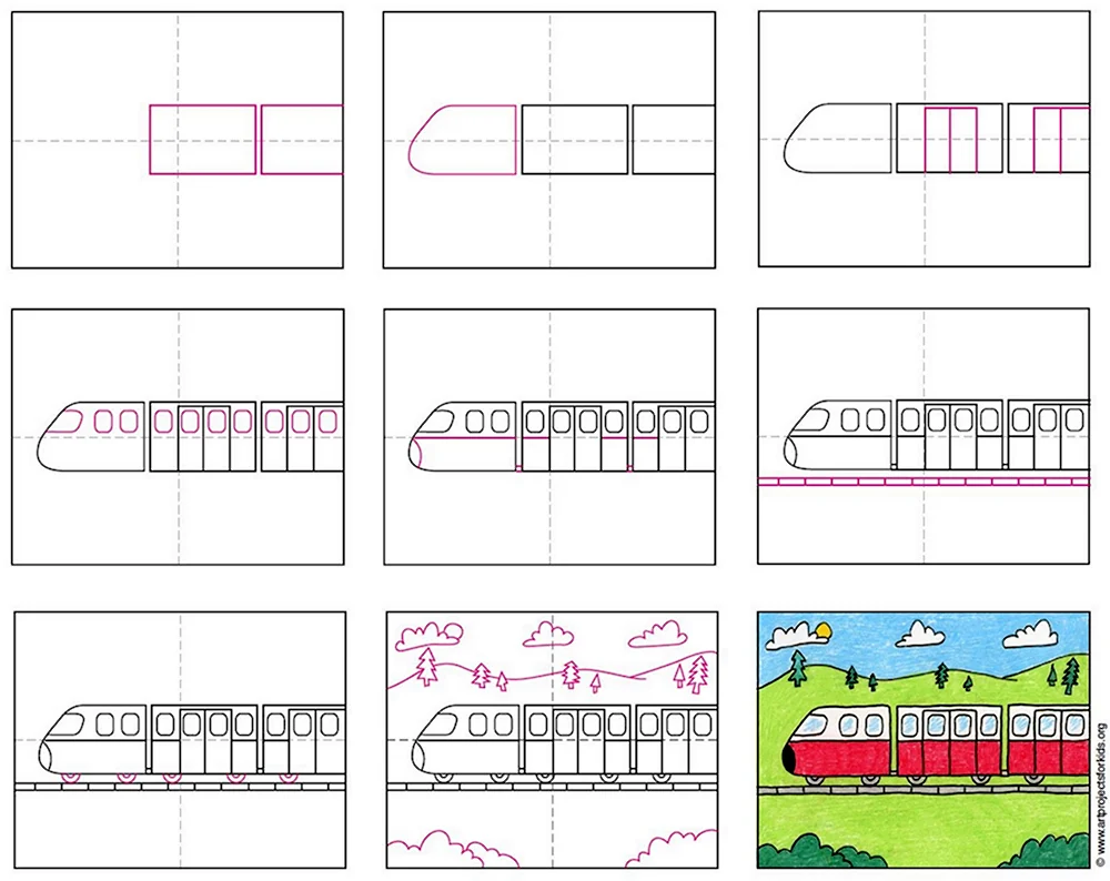 Схема поэтапного рисования поезда