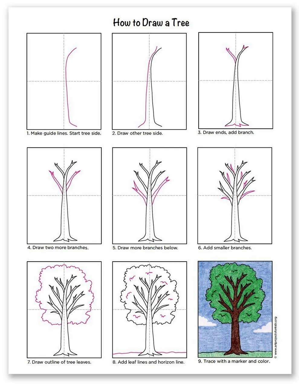 Схема рисования дерева в средней группе