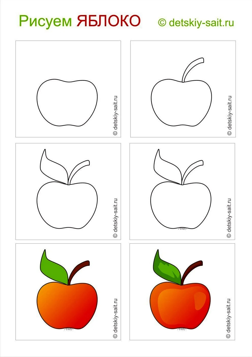 Схема рисования яблока для детей