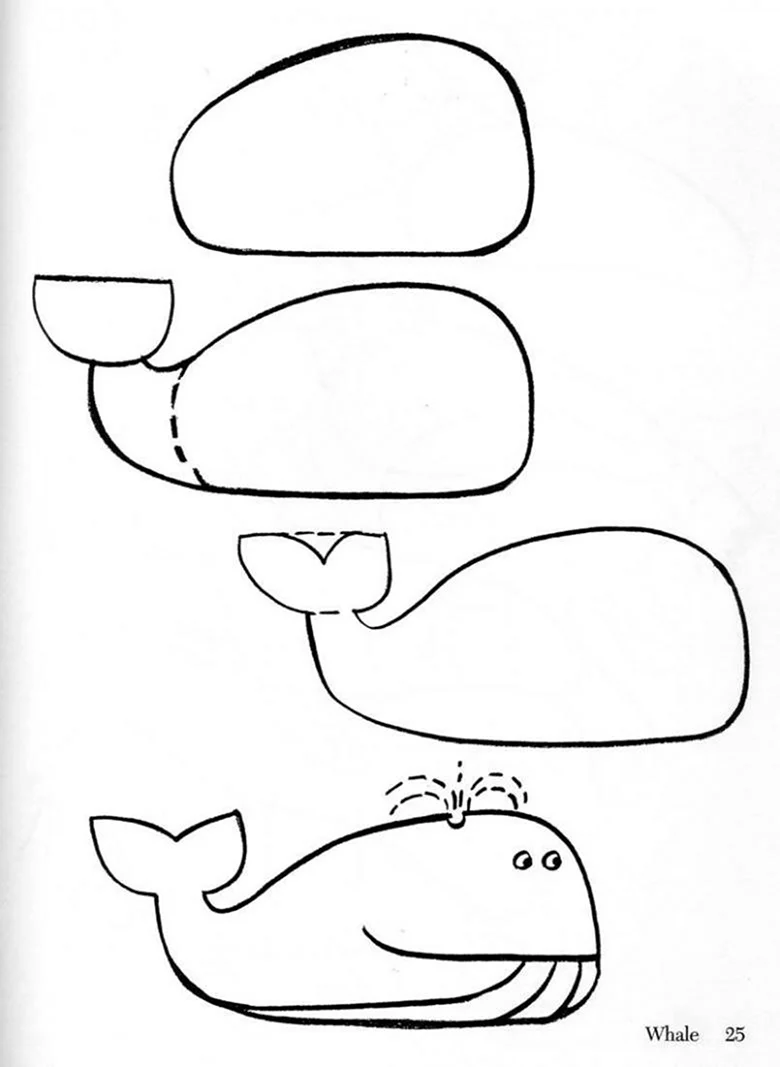 Схема рисования кита для детей