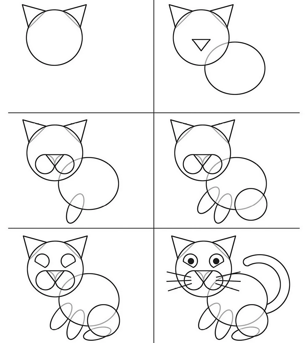 Схема рисования котенка для детей