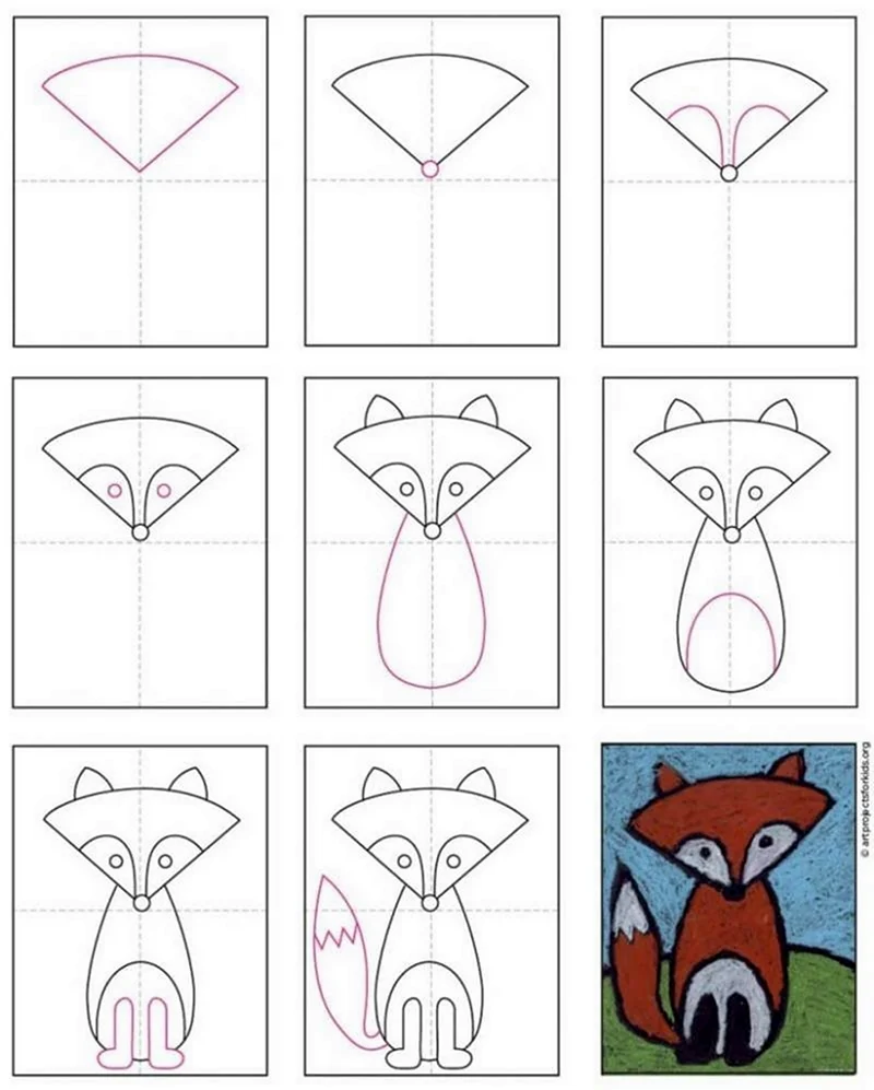 Схема рисования лисички для детей
