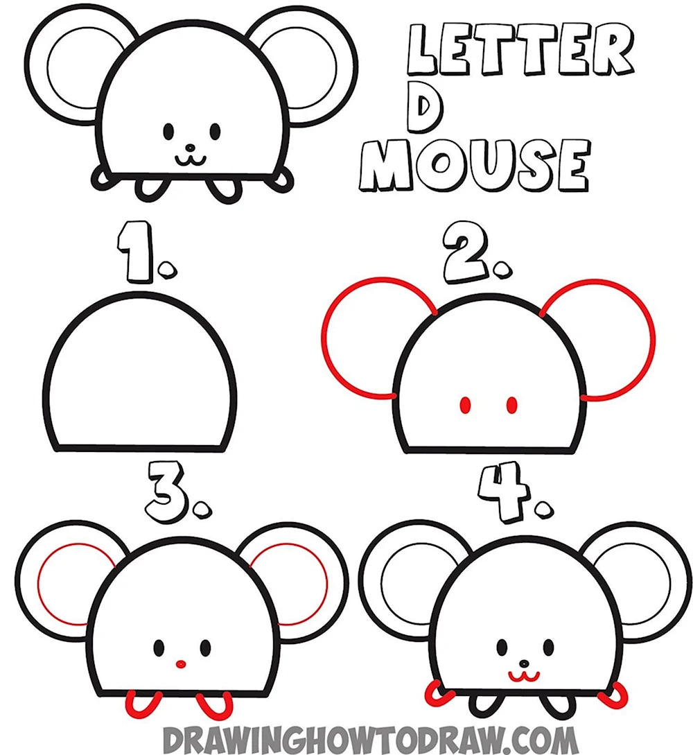 Схема рисования мышки для детей