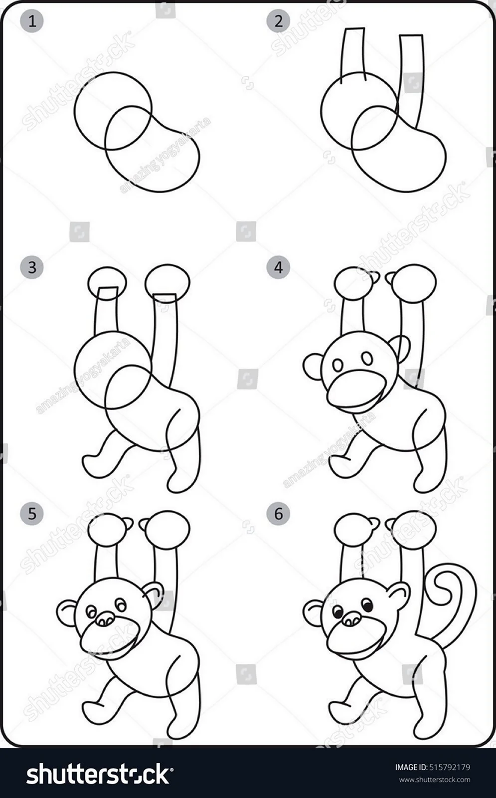 Схема рисования обезьяны для дошкольников
