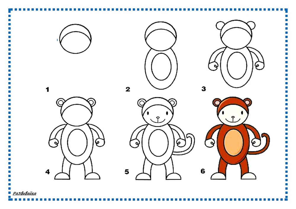 Схема рисования обезьяны для дошкольников