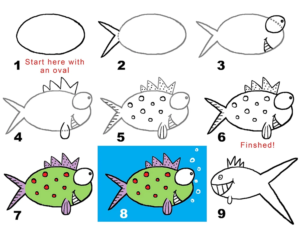 Схема рисования рыбки