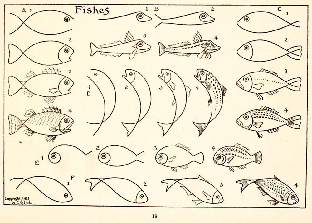 Схема рисования рыбы