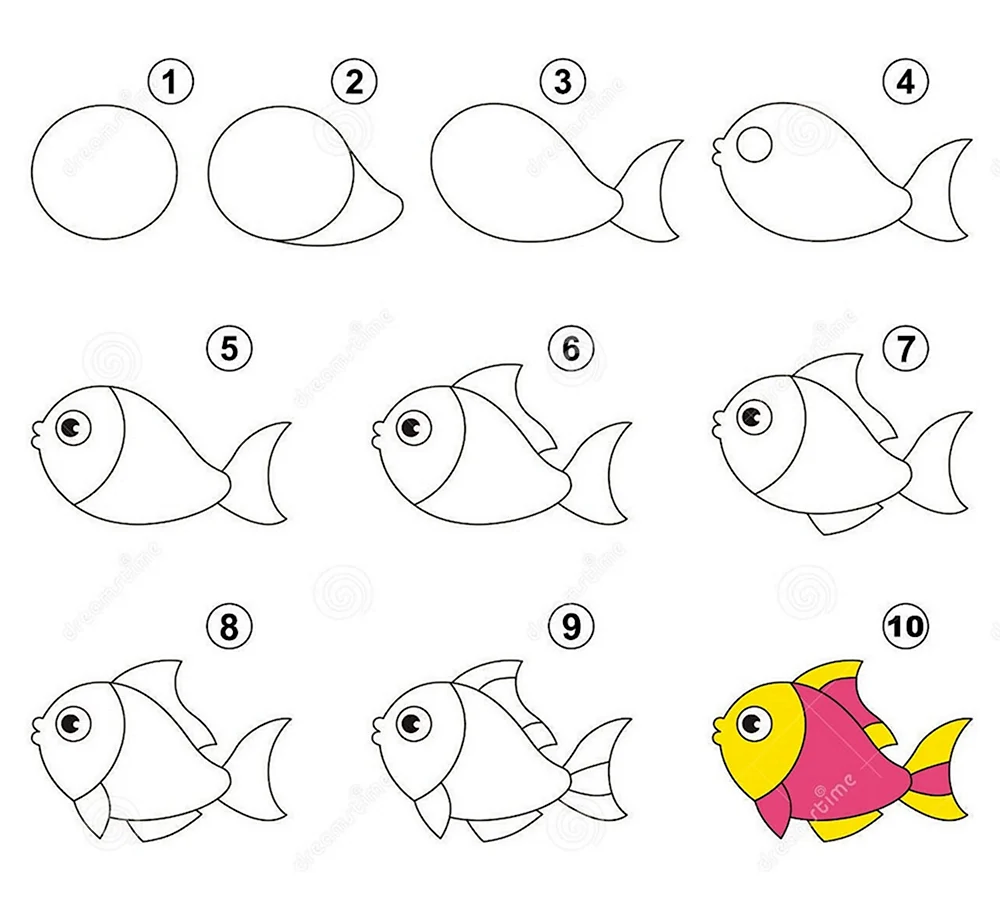 Схема рисования рыбы для детей