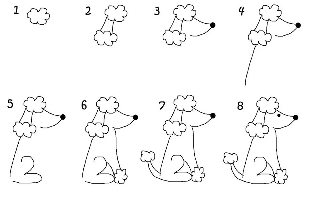 Схема рисования собаки для дошкольников