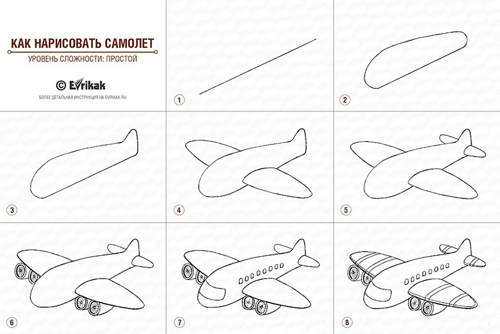 Схемы поэтапного рисования самолета