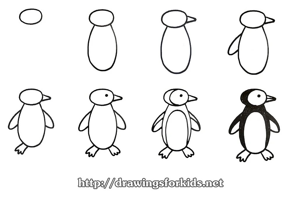 Схемы рисования для детей 5-6 лет Пингвин пошагово простые рисунки