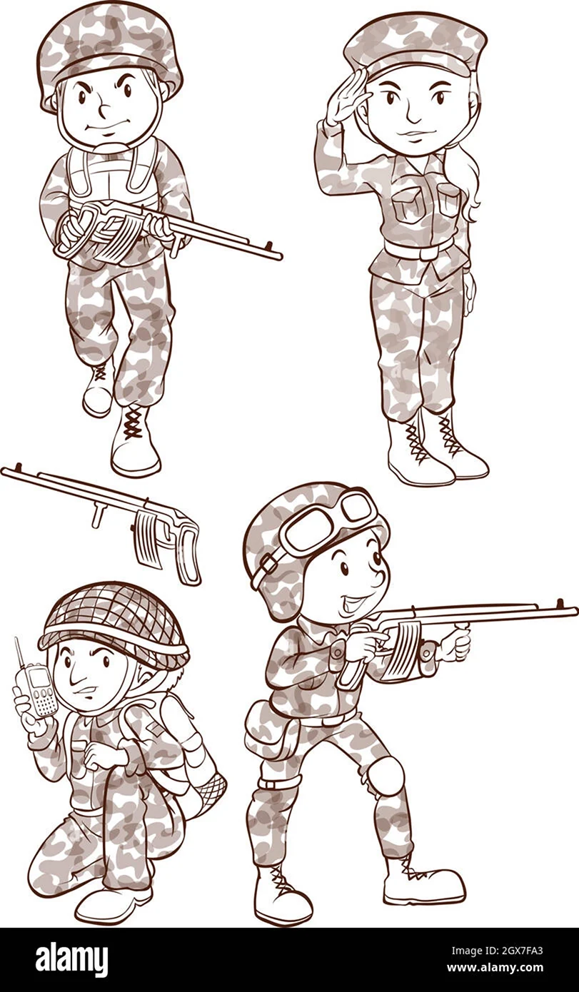 Солдат с оружием для детей рисование