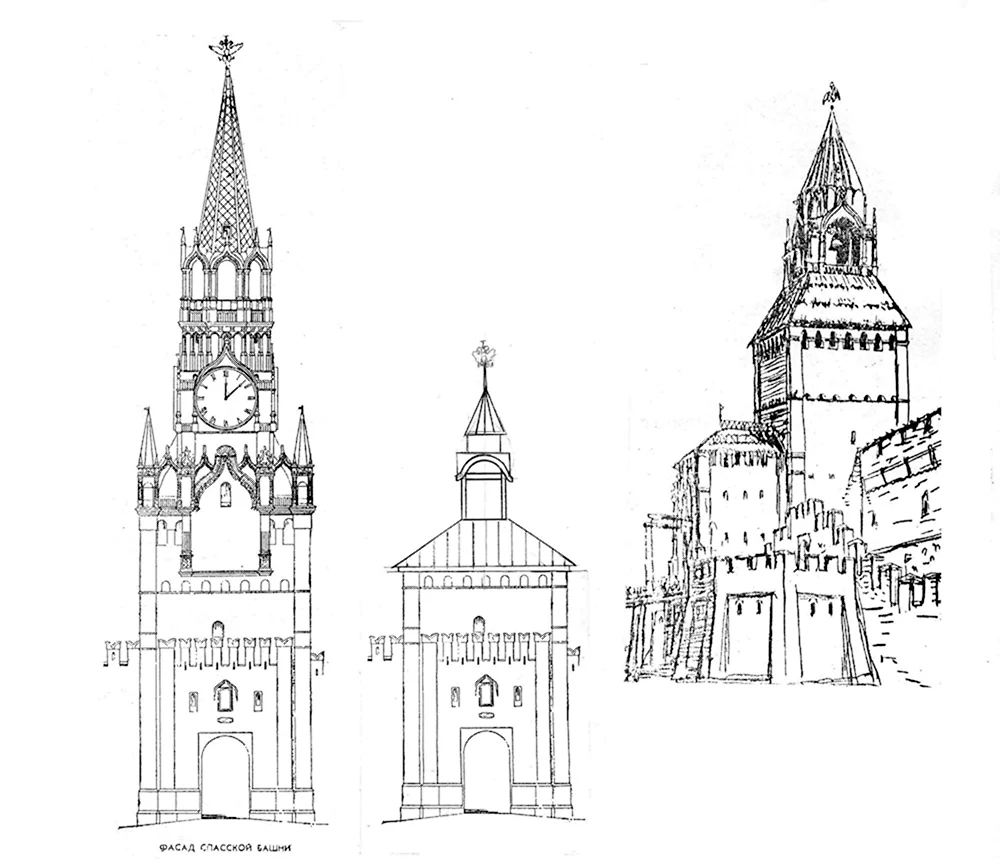 Спасская башня Кремля чертеж