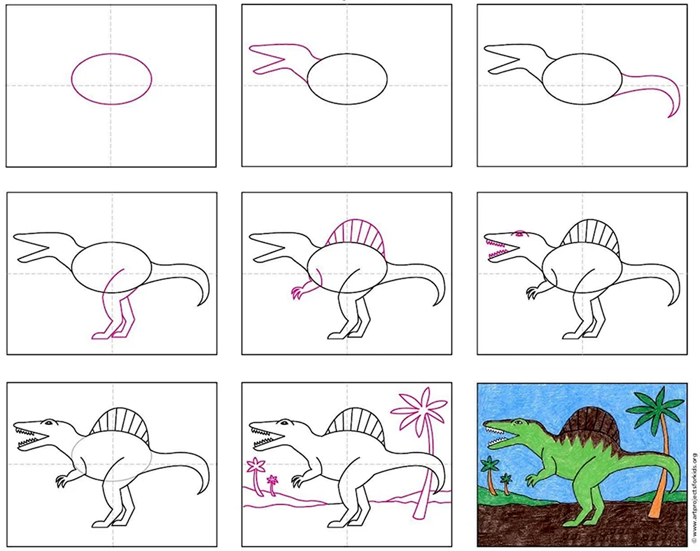 Спинозавр рисунок для детей не сложно нарисовать