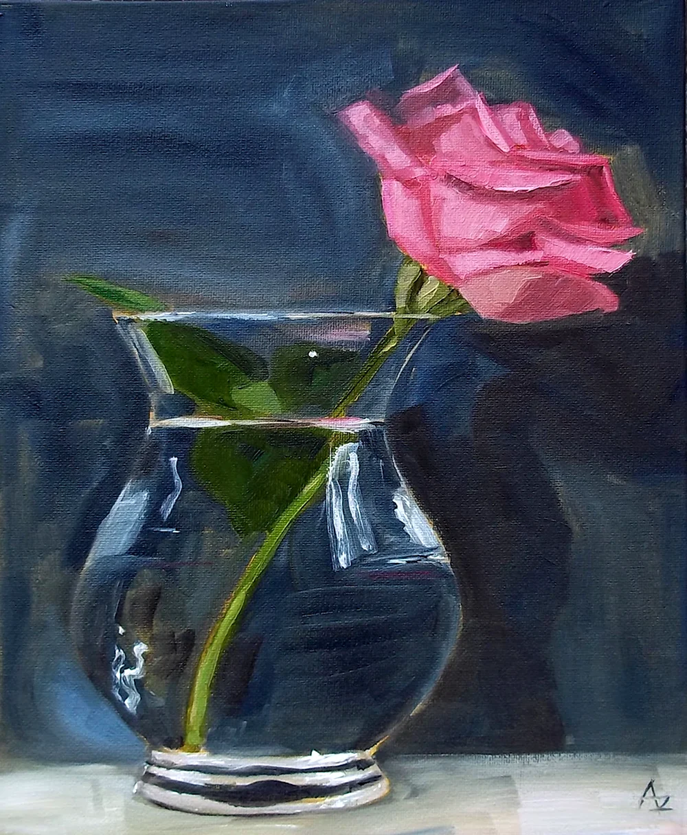 Стеклянная ваза с цветами живопись