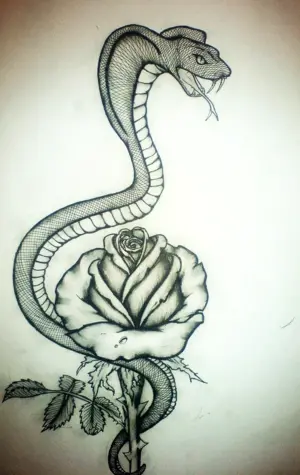 Тату змея с цветами