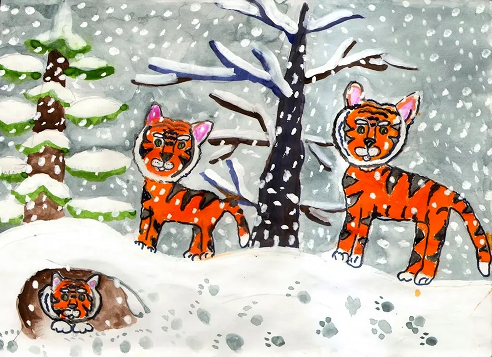 Тигр рисунок на новый год