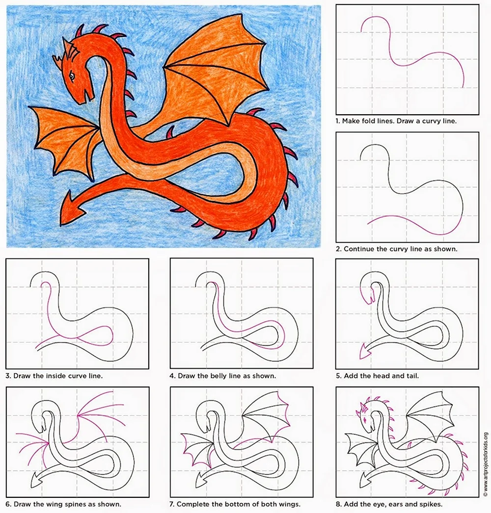 Урок рисование дракон для детей