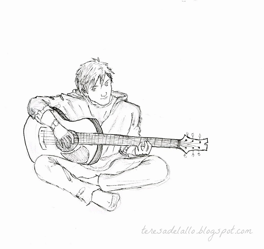 Виктор Цой с гитарой рисунок карандашом