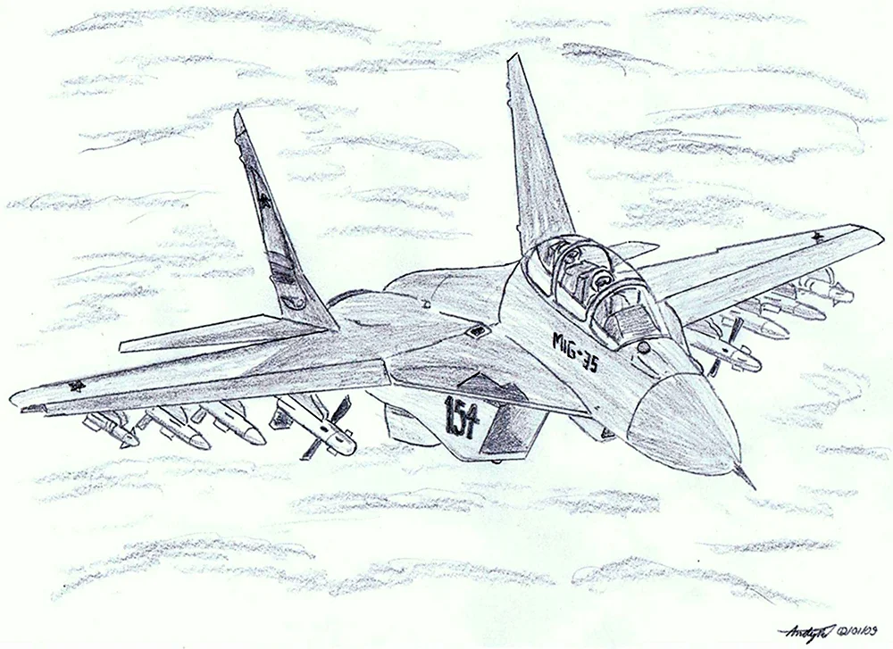 Военный самолет карандашом