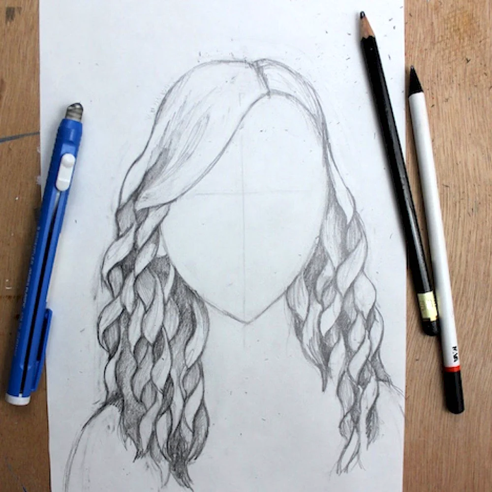 Волнистые волосы карандашом