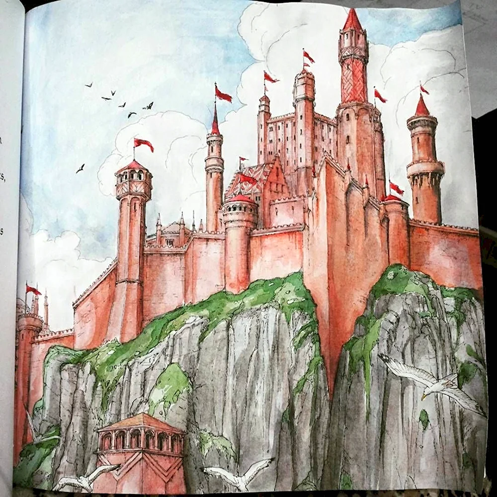 Замок цветными карандашами