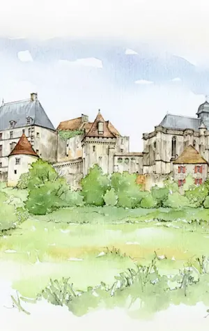 Зарисовки акварелью дворцов Франции