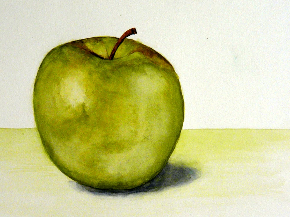 Зеленое яблоко акварелью