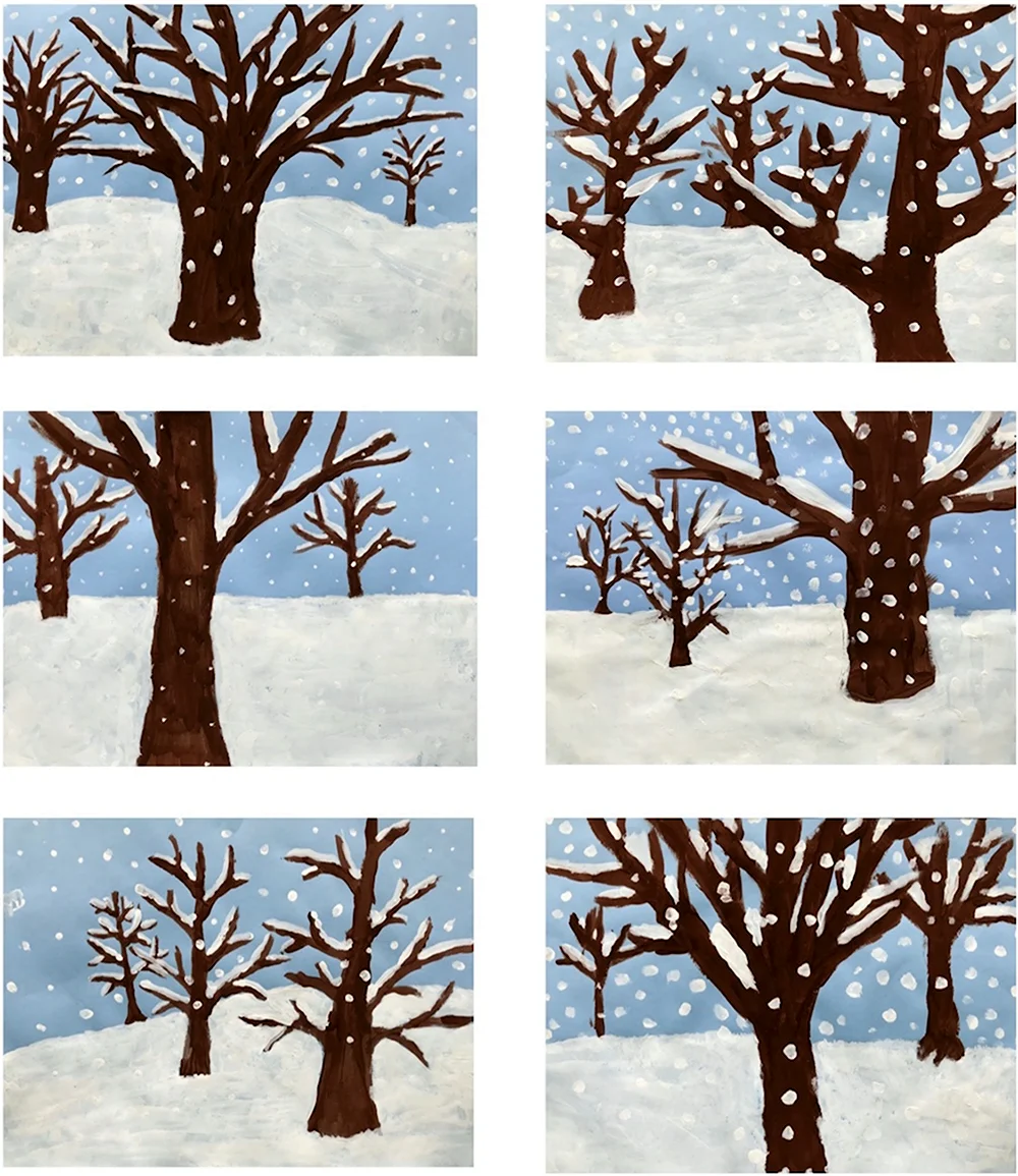 Зимнее дерево рисование в средней группе