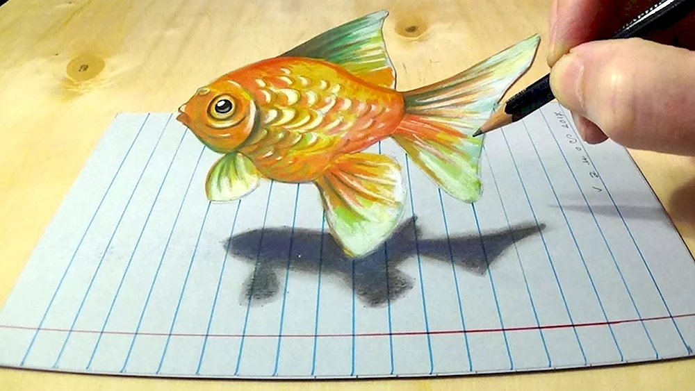 Золотая рыбка цветными карандашами