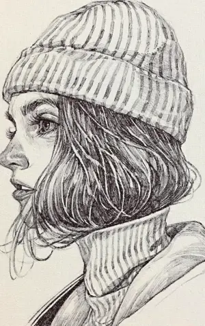 Девушка в шапке скетч