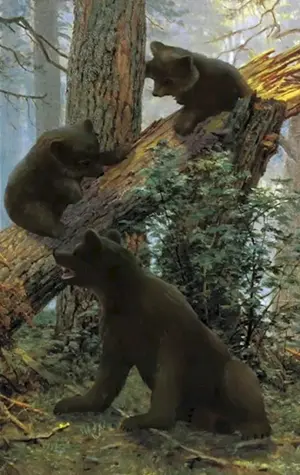 Картина 3 медведей возле деревьев