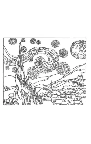 Картина Ван Гога Звездная ночь раскраска