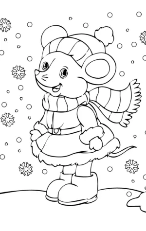 Мышка Новогодняя раскраска для детей