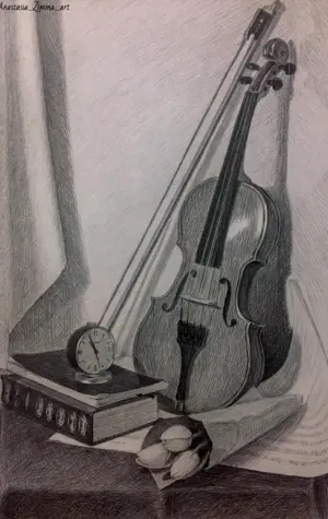 Натюрморт со скрипкой карандашом