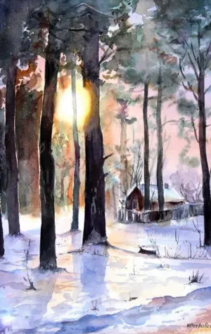Нина Петровская художник акварель зимний пейзаж